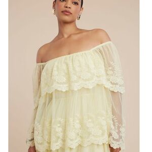 Eloquii Lace Tiered Dress Pale Yellow 20W